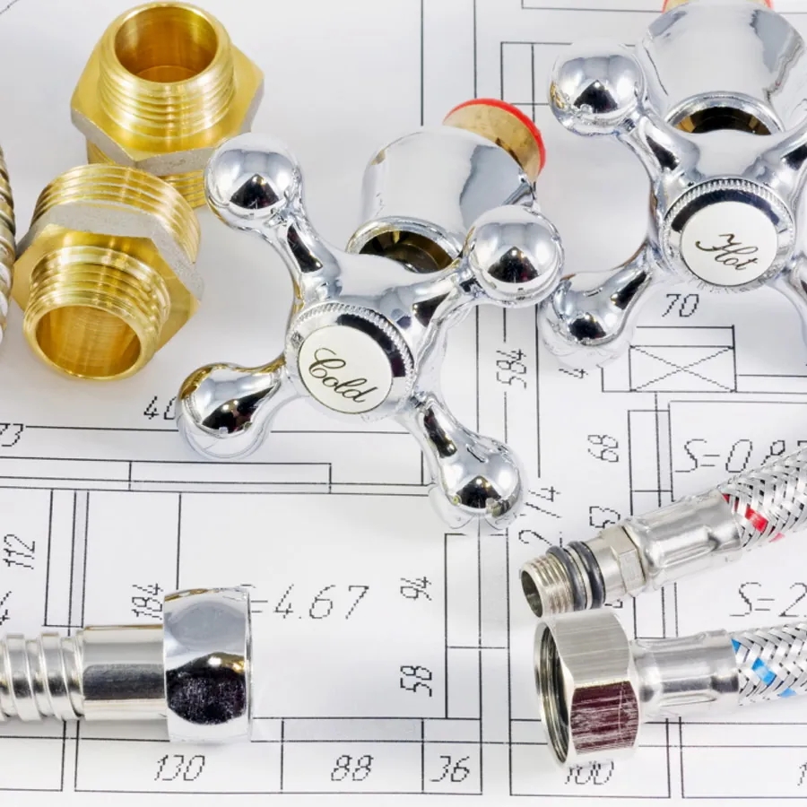 Taps and fittings on a plumbing plan