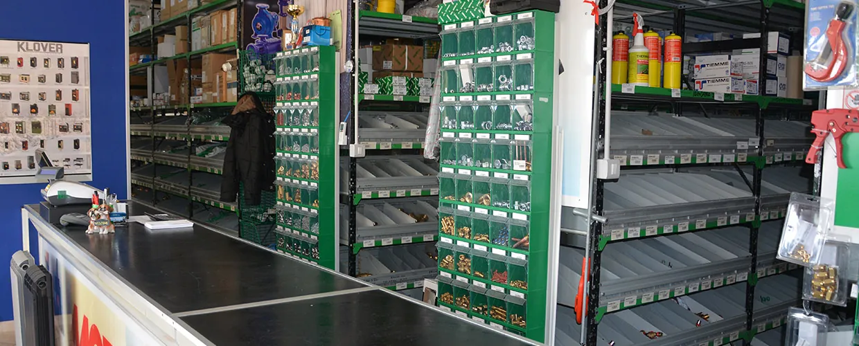 The shop shelves with fittings and accessories